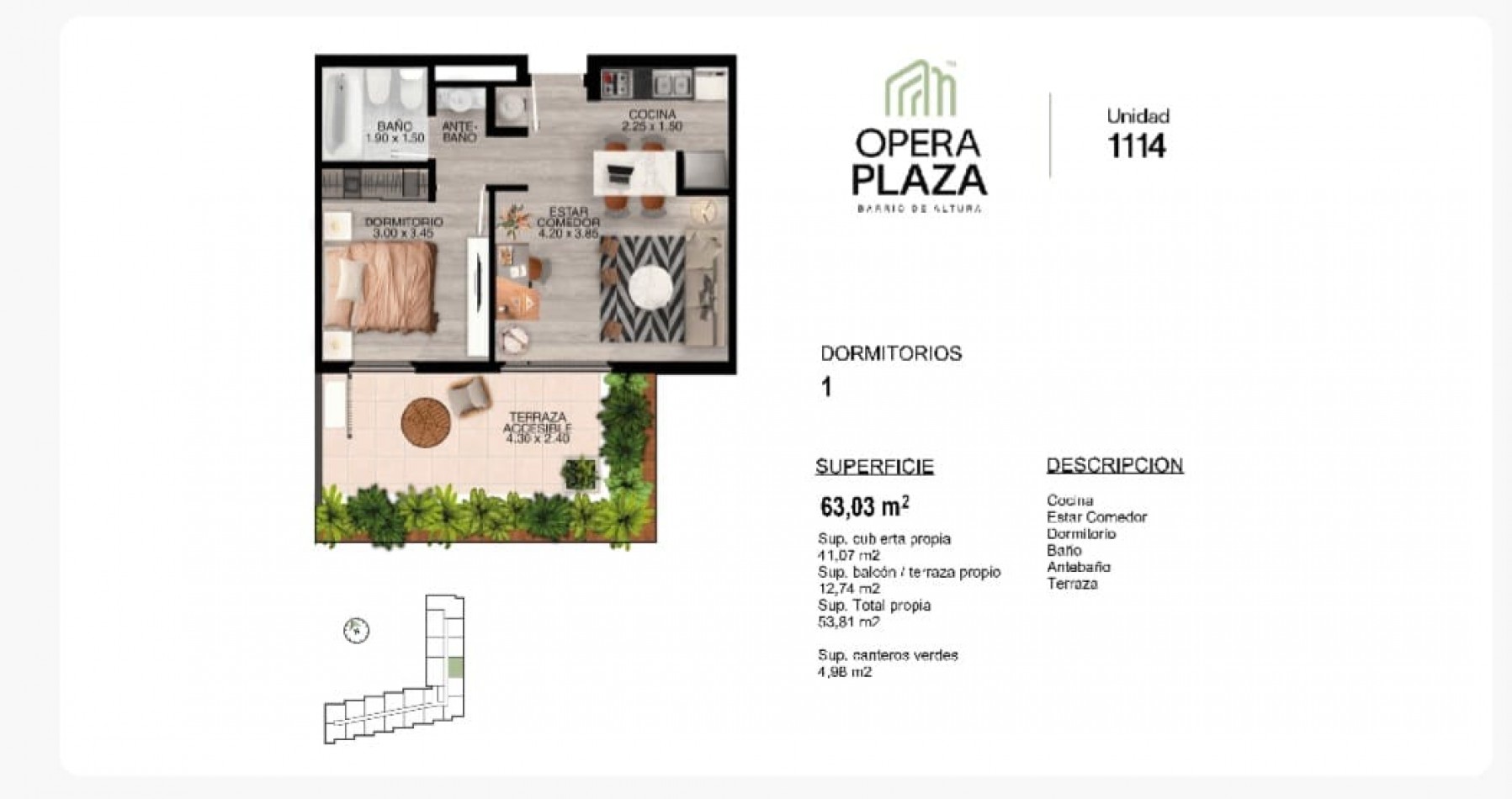 VENTA DE EXCELENTE DEPARTAMENTO DE UN DORMITORIO EN EL COMPLEJO OPERA PLAZA  POSESION 2027 ENTREGA 40% FINANCIACION 10 AÑOS 
